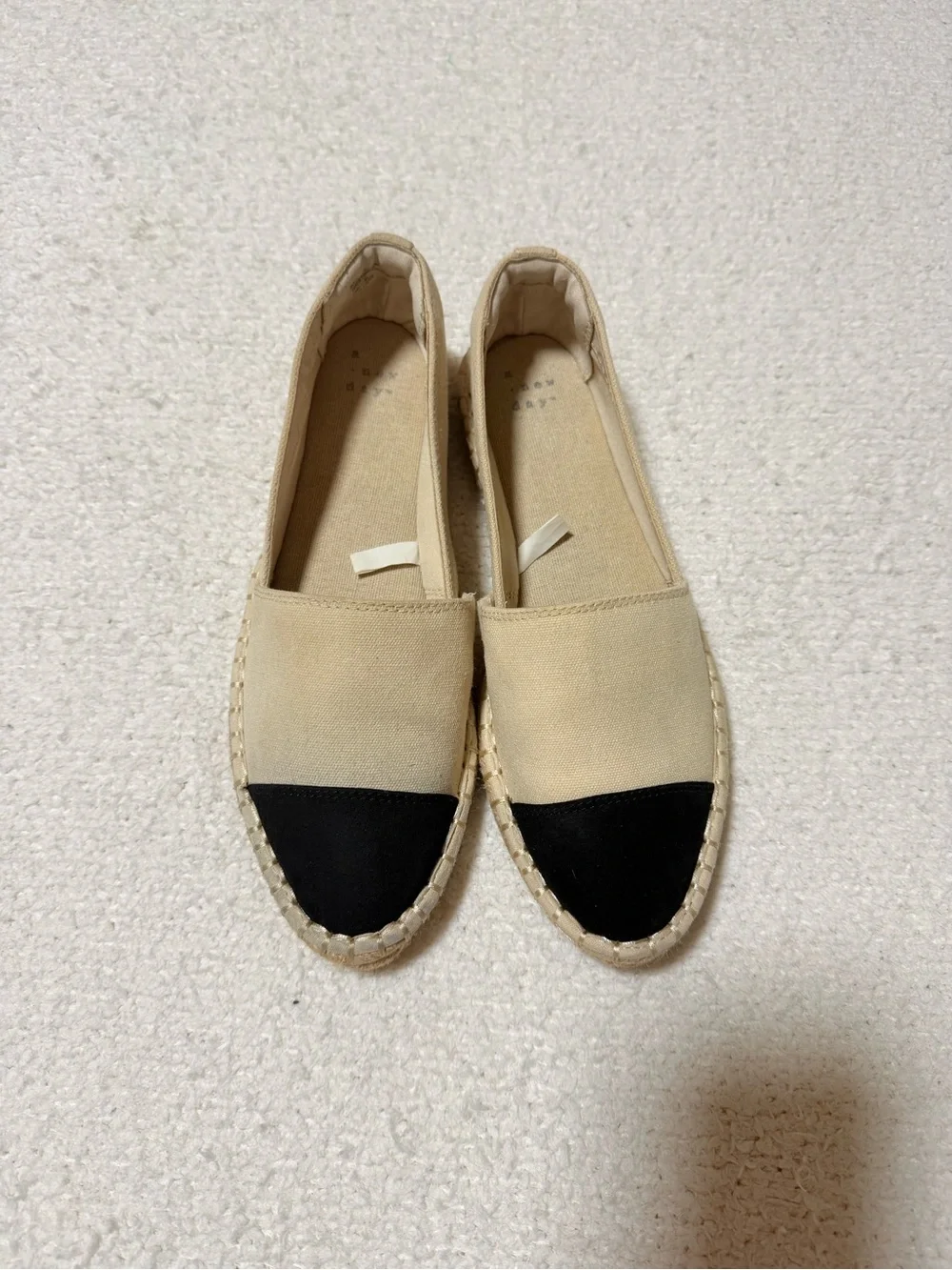 a new day Beige Canvas Espadrilles with Black Cap Toe